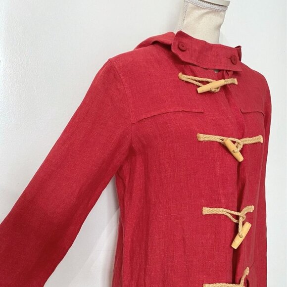 AGNES B PARIS RED LINEN HOODED TOGGLE CLOSURE BLOUSE TOP - 6 - Picture 7 of 12